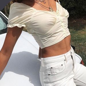 Button up pale yellow crop top